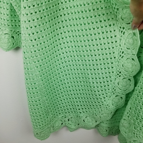 Liz Claiborne Lime Green Crochet Knit Open Front Sweater - Picture 7 of 7